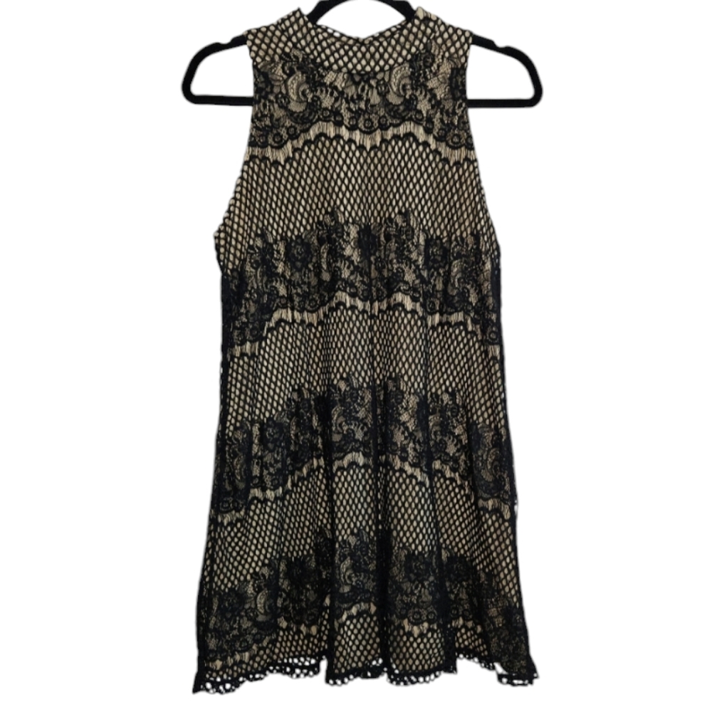 Black Party Dress Mini Juniors Size Large High Neck Fishnet Lace Fairygoth Y2K